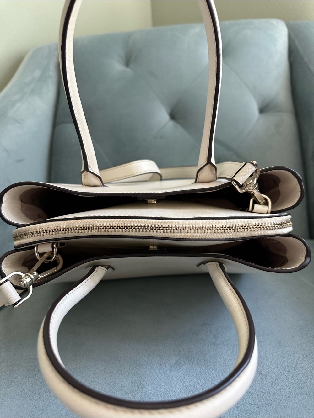 kate spade Cream Structured Leather Satchel with Top Handles - Picture 7 of 13